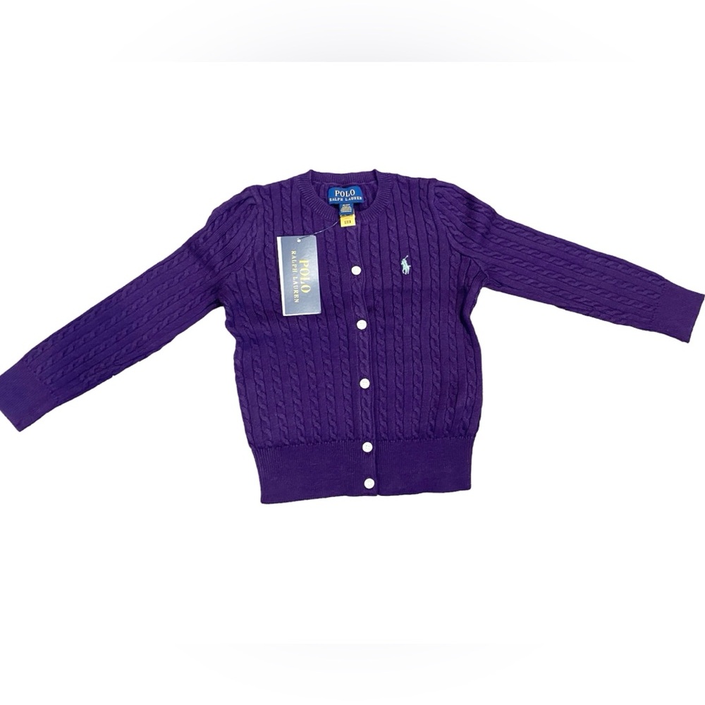 Polo Ralph Lauren NWT - 4T purple cardigan sweater with blue logo - buttons